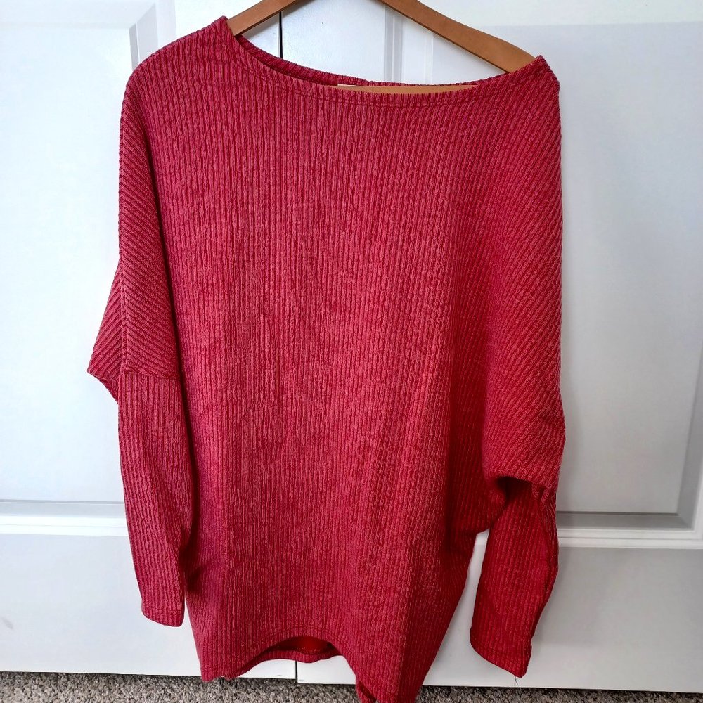 Rib Knit Boat Neck Dropped Shoulder Long Sleeve Maternity Top